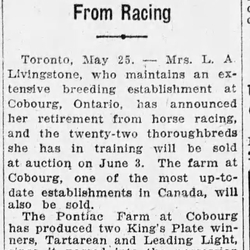 1927-05-26 Horses -Mrs Livingstone retiring -Montreal Gazette