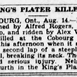 1930-08-15 Horses -Cobourg Horse Show horse dies -Saskatoon Star Phoenix