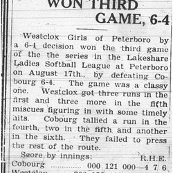 1937-08-26 Softball - Girls Lakeshore League