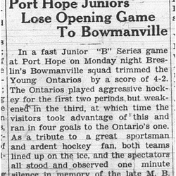 1938-01-06 Hockey -Juniors -PH vs Bowmanville