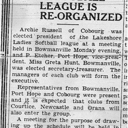 1938-05-12 Softball -Lakeshore Ladies League organizes