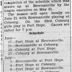 1938-06-09 Softball -Ladies Lakeshore Schedule