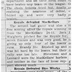 1938-07-28 Softball -Mens League Royals lead