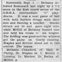 1938-09-08 Baseball -Intermediate -Roseneath vs Bethany