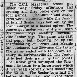 1939-01-19 School -CCI Basketball 4 Games vs Bowmanville