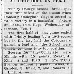 1939-02-09 Basketball -Cobourg vs Trinity College School