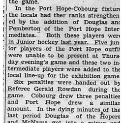 1939-02-09 Hockey -Cobourg Juniors vs PH Juniors Exhibition Fundraiser