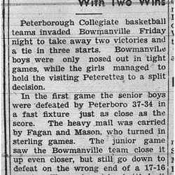 1939-02-16 School -Basketball Peterborough vs Bowmanville