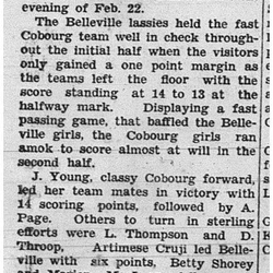 1939-03-02 Basketball -Cobourg 'A' Girls vs Belleville 'Y'