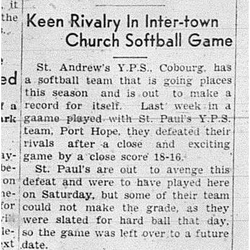 1939-06-29 Softball -Church League Cobourg vs PH