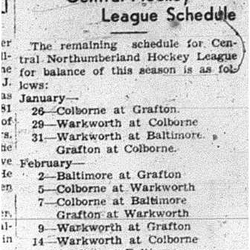 1940-01-25 Hockey -Northumberland Central Remaining Schedule