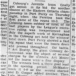 1940-04-04 Hockey -Juveniles Cobourg vs Port Perry Game 1