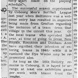 1940-05-02 Softball -Cobourg Mens League Organizes