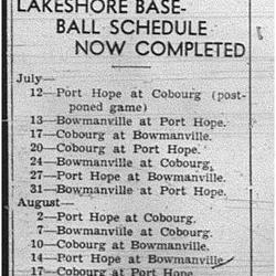1940-07-11 Baseball -Lakeshore League Schedule