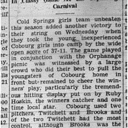 1940-08-08 Softball -Cobourg Girls vs Cold Springs