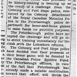 1941-01-16 Hockey -Cobourg PH Police & RCMP vs Peterborough in fundraiser