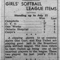 1943-07-29 Softball - Girls League standings