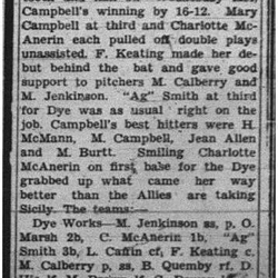 1943-08-19 Softball - Girls Campbells vs Dye Works