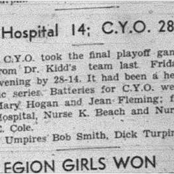 1943-09-02 Softball - Girls Hospital vs CYO