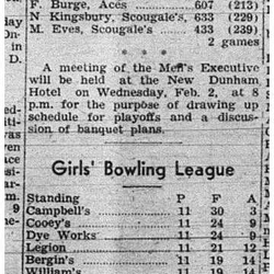 1944-01-27 Bowling -Mens League standings