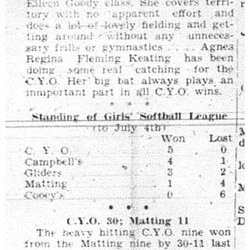 1944-07-06 Softball -Girls League Notes & Standings