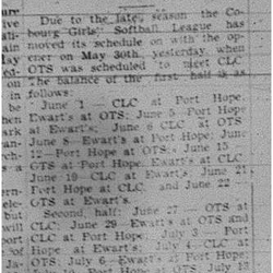 1945-05-31 Softball - Cobourg Girls League