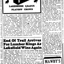 1956-03-22 Hockey -Intermediates -Lumber kings lose finals to Lakefield