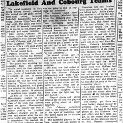 1957-02-28 Hockey -Intermediates Cobourg Lumber Kings in brawl vs Lakefield