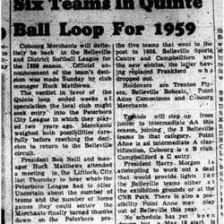 1959-04-23 Softball -Cobourg Merchants in Belleville Softball League