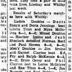 1961-08-02 Tennis -Combines vs Whitby results