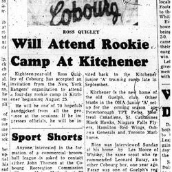 1963-08-14 Hockey -Quigley to Rangers Rookie Camp