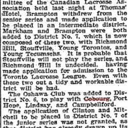 1901-05-15 Lacrosse -Oshawa added to District 6 group-TO Star