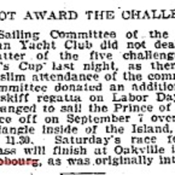 1901-08-29 Yacht Racing -RCYC Race not to end in Cobourg-TO Star