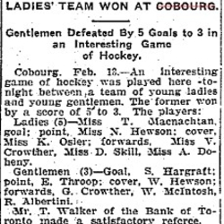 1902-02-14 Hockey -Cobourg Ladies vs Men-TO Star