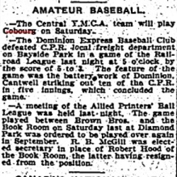 1903-08-27 Baseball -Cobourg to play vs Central YMCA-TO Star-