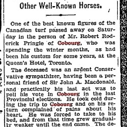 1905-02-06 Horse Racing -Death of Mr Pringle of Cobourg