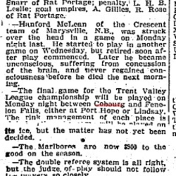 1905-03-17 Hockey -Cobourg vs Fenelon Falls in Trent Valley League