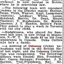 1905-07-19 Cricket -Cobourg Club Formed