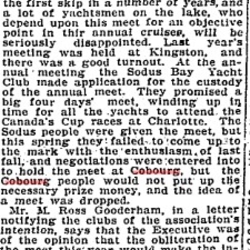 1905-07-20 Yacht Racing -Lake Yacht Regatta at Cobourg Called Off