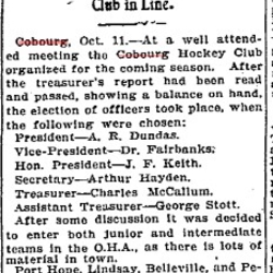 1905-10-11 Hockey -Cobourg to enter Junior and Intermediate Teams