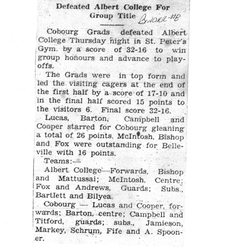 1937-03-04 Basketball -Cobourg Grads vs Albert College