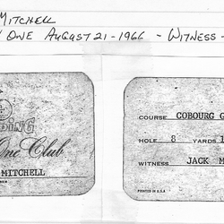 1966-08-21 Golf -George Mitchell Hole-in-One Club Card