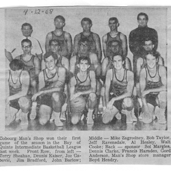 1968-12-04 Basketball -Cobourg Men's Shop Team Photo-Quinte Intermediate Basketball League