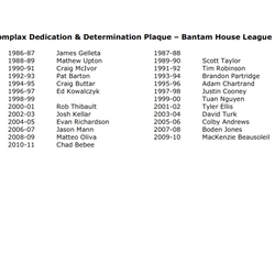 T&P-11a Dedication & Determination Plaque – Bantam House League