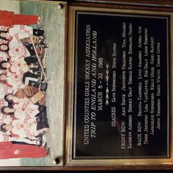 1988 United Counties Girls Select Midget Hockey Team photo plaque