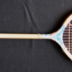 1950 badminton wooden racquet faded blue handle