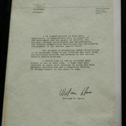 1984 Frank Mazza letter William Davis Premier