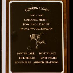 2016 Cobourg Legion Men's Bowling wall plaque