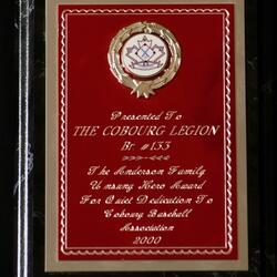 2000 Cobourg Legion baseball wall plaque