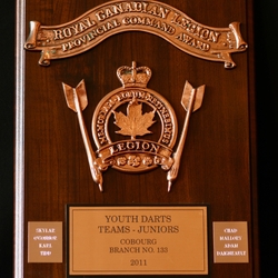 2011 Cobourg Legion Darts youth wall plaque